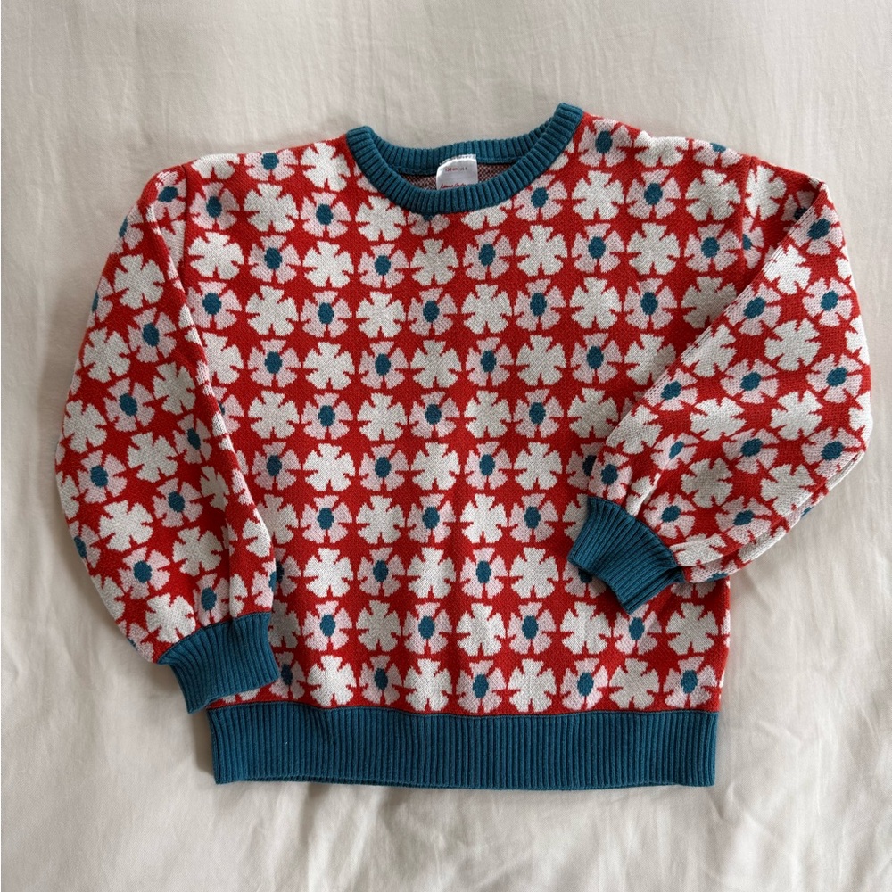 Hanna Andersson Red and White Floral Pattern Sweater size 8 130 cm